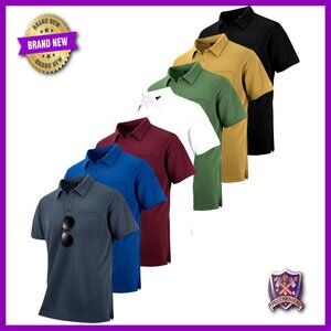 Moisture Wicking Polo Shirt with Pocket for Golf Work Outdoor Tactical